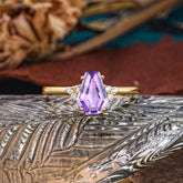 Minimalist 4-Prong Coffin-Cut Natural Amethyst Engagement Ring